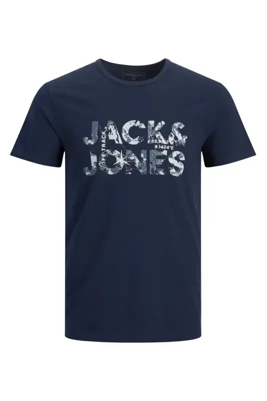 Crew Neck T-Shirt with Logo - Techlogo-Navy Blazer - 5