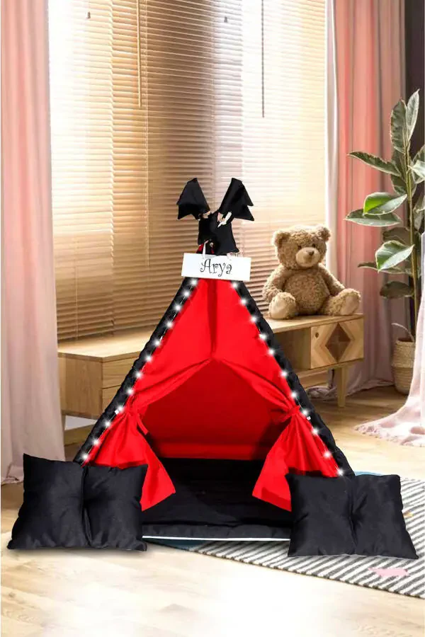 Crimson-black Illuminated Native American Play Tent Activity Area Thick Cushioned Playhouse Pillow - 1