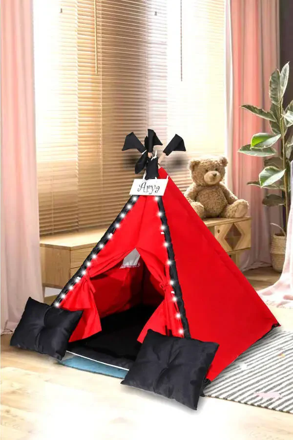 Crimson-black Illuminated Native American Play Tent Activity Area Thick Cushioned Playhouse Pillow - 2