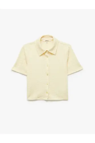 Crinkle Fabric Buttoned Slim Fit Short Sleeve Shirt - 3