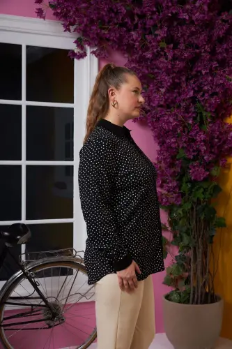 Crinkle Fabric Plus Size Shirt Polka Dot - BÜYÜKBEDENIZ (1)