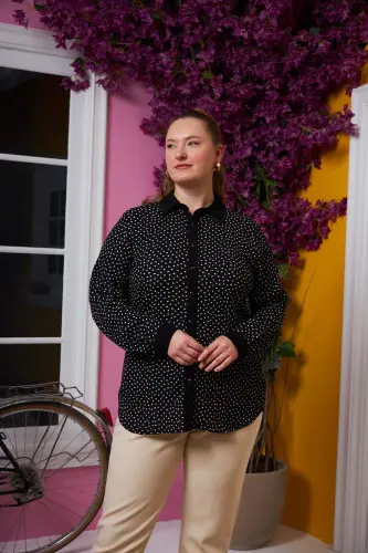 Crinkle Fabric Plus Size Shirt Polka Dot - 3