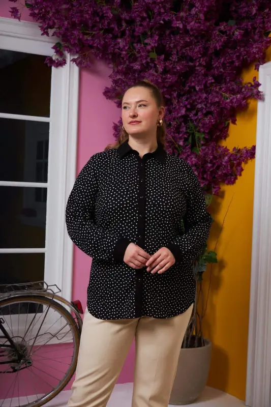 Crinkle Fabric Plus Size Shirt Polka Dot - 3