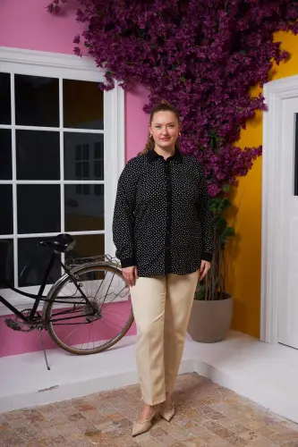 Crinkle Fabric Plus Size Shirt Polka Dot - 5