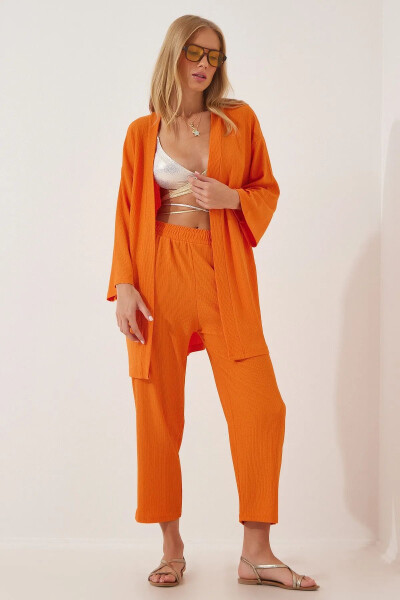Bürümcük Kimono Pantolon Takım-Turuncu - 4