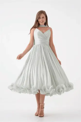 Crinkle Satin Fabric Strappy Midi Dress - MINT GREEN - BÜYÜKBEDENIZ (1)