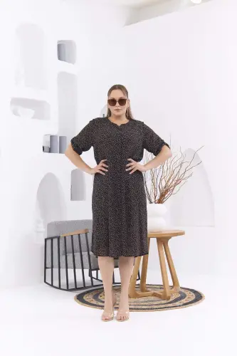 Crisp Floral Print Plus Size Black Dress - 1