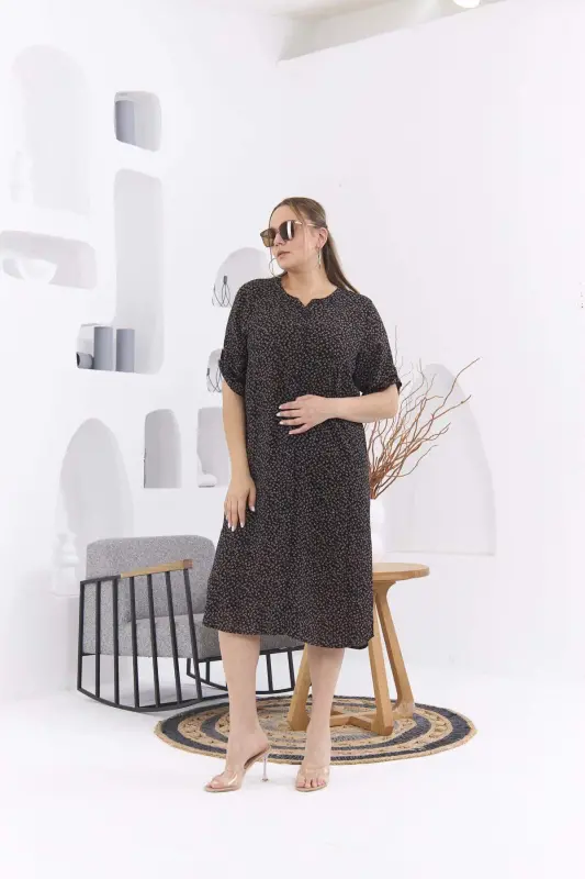 Crisp Floral Print Plus Size Black Dress - 3