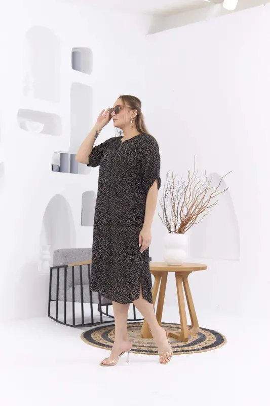 Crisp Floral Print Plus Size Black Dress - 4