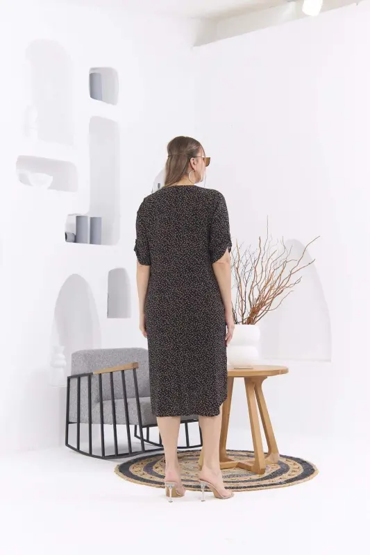 Crisp Floral Print Plus Size Black Dress - 5