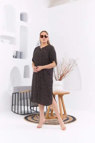 Crisp Floral Print Plus Size Black Dress - 2