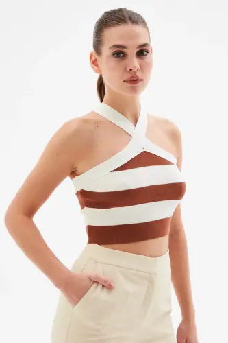 Criss-cross Front Striped Blouse-105 - 1