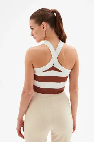 Criss-cross Front Striped Blouse-105 - 5