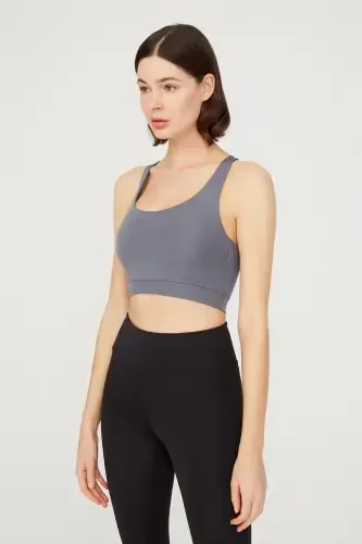 Crisscross Anthracite Light Support Back Detailed Padded Sports Bra - LOS OJOS (1)