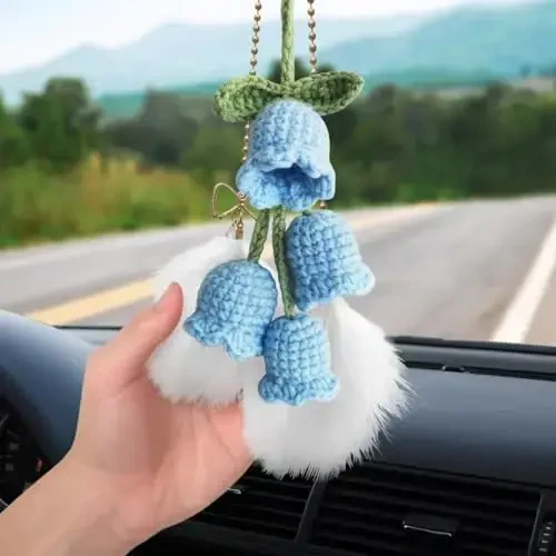 Crochet Car Mirror Hanging Accessories Cute Potted Plants Car Decor for Women Men Rear View Mirror Accessories Car Decorations Interior Aesthetic Stuff Car Pendant Car Charms CA26088 - 4