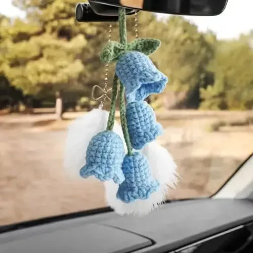 Crochet Car Mirror Hanging Accessories Cute Potted Plants Car Decor for Women Men Rear View Mirror Accessories Car Decorations Interior Aesthetic Stuff Car Pendant Car Charms CA26088 - 5