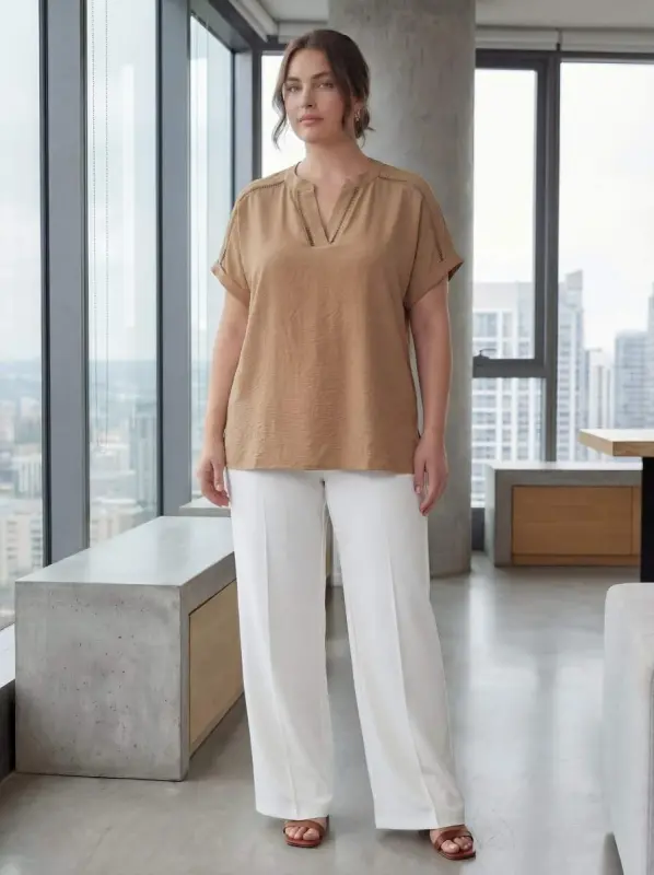 Crochet Detailed Plus Size Blouse Mink - 1