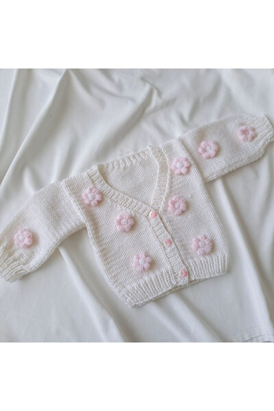 Crocheted Flower Pattern Baby Cardigan - 1