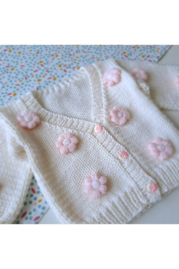 Crocheted Flower Pattern Baby Cardigan - 2