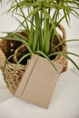 Crocodile-Effect Zipped Cardholder Wallet-Vison - 1