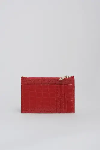 Crocodile Embossed Zippered Cardholder Wallet-Red - 4