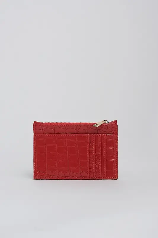Crocodile Embossed Zippered Cardholder Wallet-Red - 4