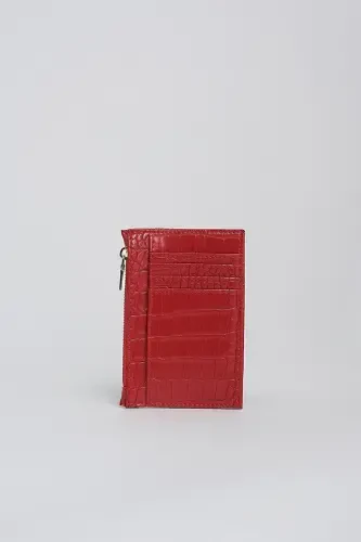 Crocodile Embossed Zippered Cardholder Wallet-Red - 5