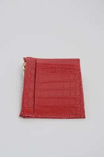 Crocodile Embossed Zippered Cardholder Wallet-Red - 6