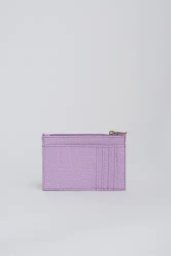 Crocodile Leather Look Zipper Detailed Card Wallet-Lilac - NAKSHISTORE (1)