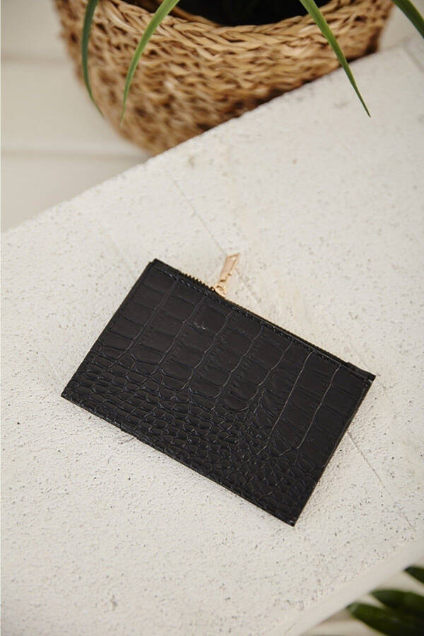 Crocodile Skin Look Zipper Detail Card Wallet - 2