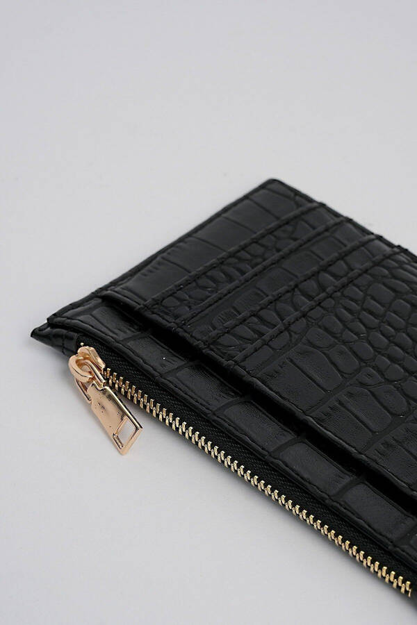 Crocodile Skin Look Zipper Detail Card Wallet - 3