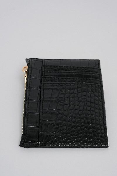 Crocodile Skin Look Zipper Detail Card Wallet - 4