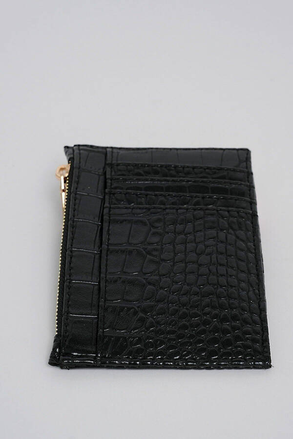 Crocodile Skin Look Zipper Detail Card Wallet - 4