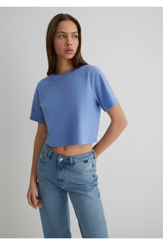 Crop Basic Tişört Crop / Kısa Kesim 1613072-70854 - Mavi-70854 