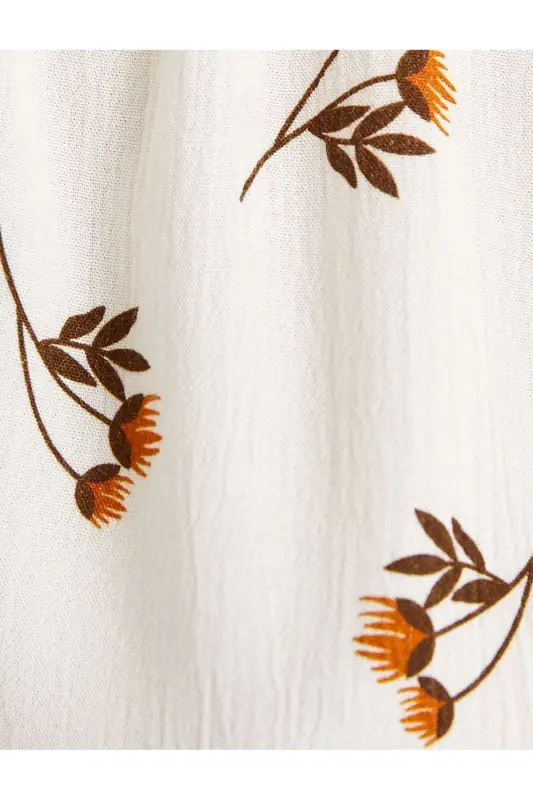 Crop Bluz Balon Kollu Çiçekli Önden Bağlamalı - Kahverengi Desenli - 6
