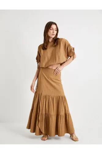 Crop Bluz Drapeli Yarasa Kollu - 2