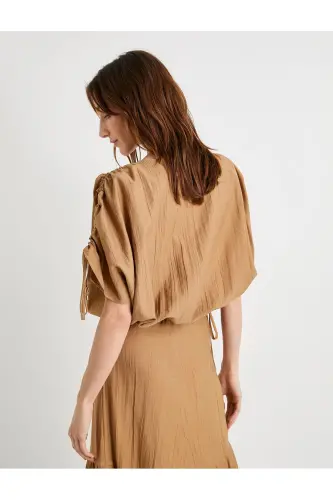 Crop Bluz Drapeli Yarasa Kollu - 4