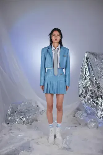 Crop Model Astarlı College Ceket Mavi-Mavi - HOLLY LOLLY (1)