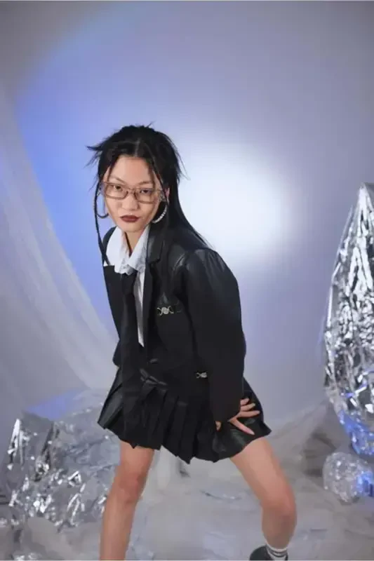 Crop Model Astarlı College Jacket Black-Black - 3