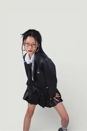 Crop Model Astarlı College Jacket Black-Black - 3