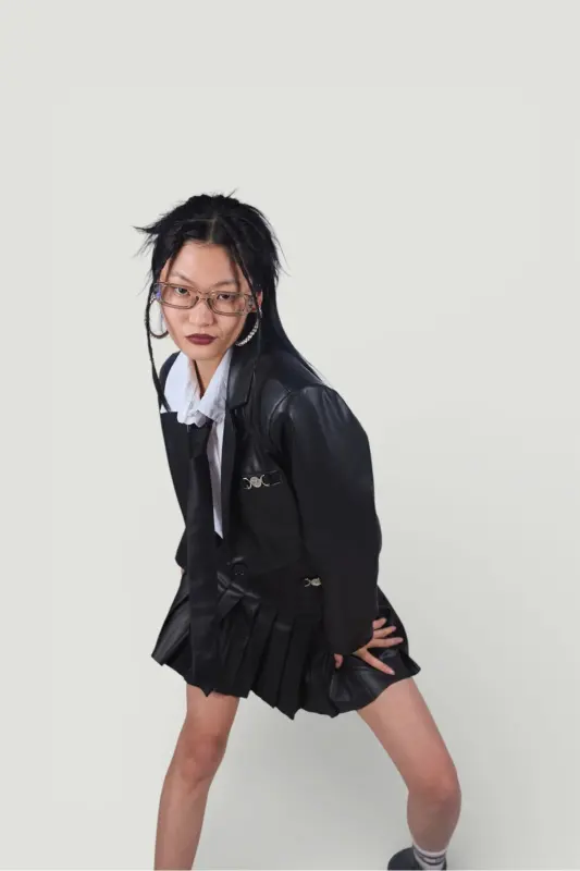 Crop Model Astarlı College Jacket Black-Black - 3