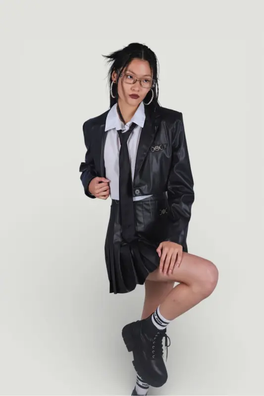 Crop Model Astarlı College Jacket Black-Black - 5