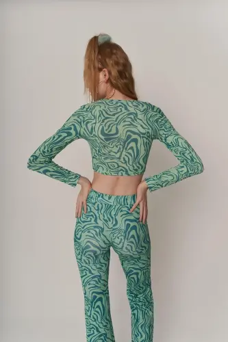 Crop Model Esnek uzun Kol Volera Bluz Yeşil - Yeşil - 4