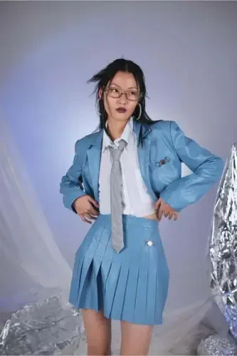 Crop Model Lined College Jacket Blue - 1