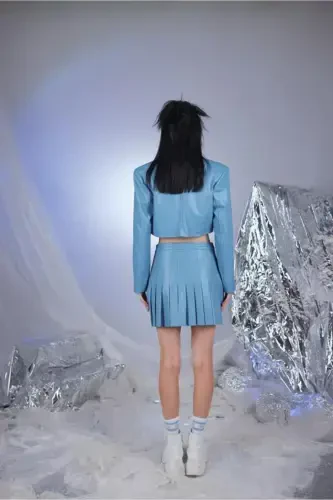 Crop Model Lined College Jacket Blue - 4