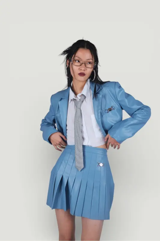 Crop Model Lined College Jacket Blue - HOLLY LOLLY