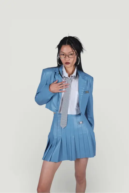 Crop Model Lined College Jacket Blue - 2