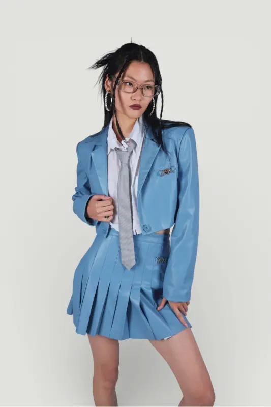 Crop Model Lined College Jacket Blue - 3