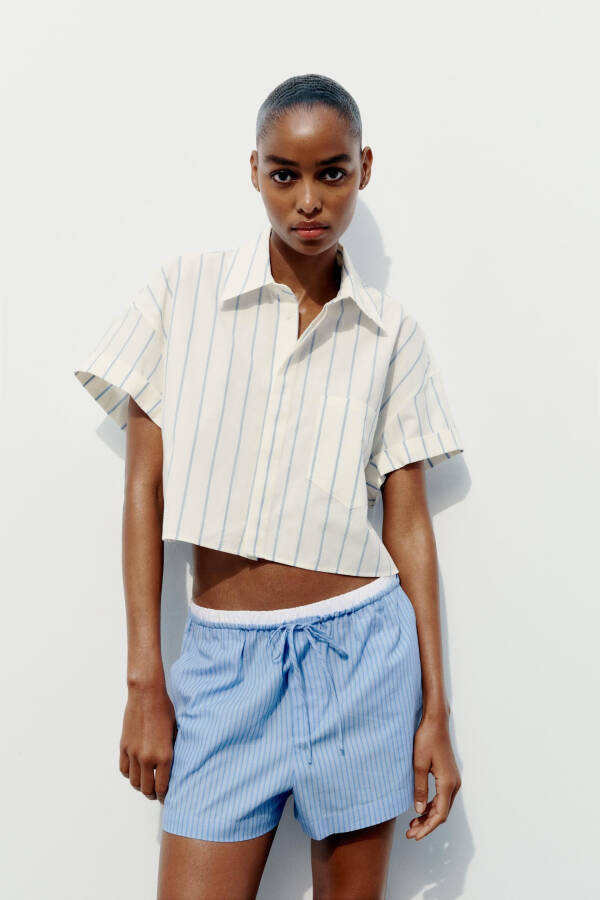 CROP POPLIN SHIRT Blue/White - 2