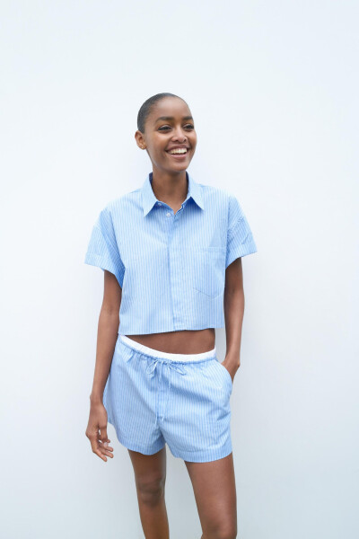 CROP POPLIN SHIRT Blue/White Blues - 28